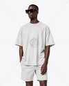 Black Man Wearing Oversize T-Shirt and Shorts Mockup