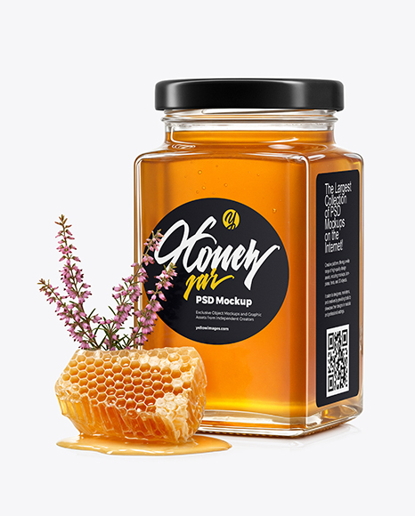 Square Glass Jar with Heather Honey Mockup