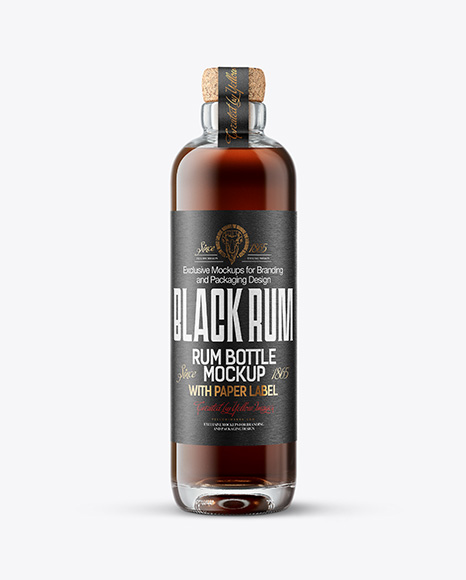 Black Rum Bottle with Cork Mockup