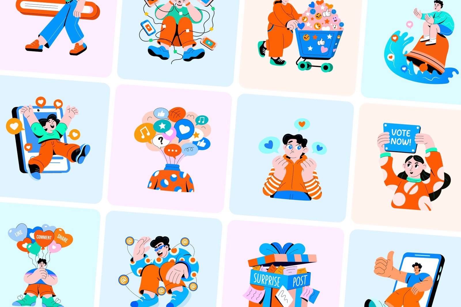 Social Media Illustration Art Set