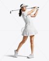 Woman Wearing Golf Shirt and Skirt Mockup