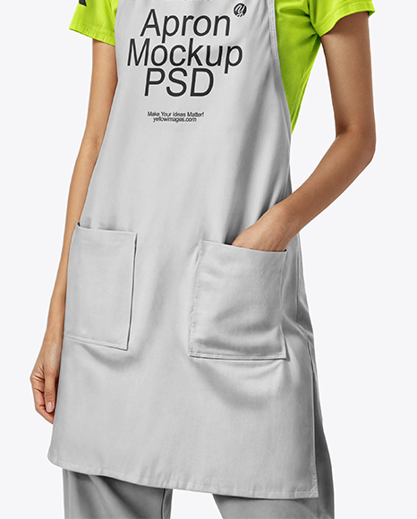 Asian Woman Wearing Apron and T-Shirt Mockup