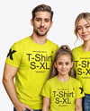 Family with a Girl Wearing T-shirts and Jeans Mockup