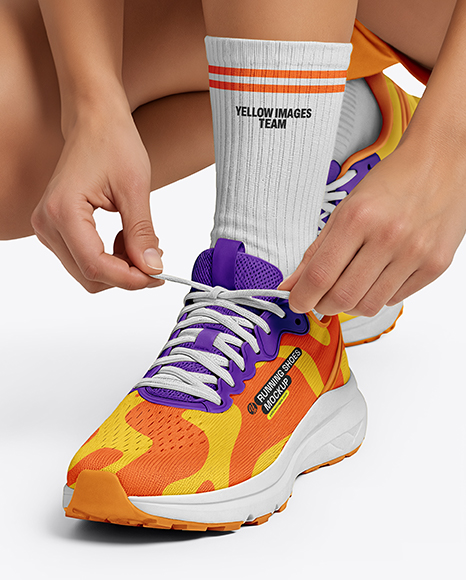 Running Shoes on Women's Legs Mockup