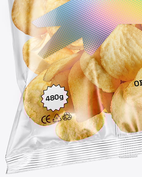 Clear Plastic Snack Bags with Potato Chips Mockup