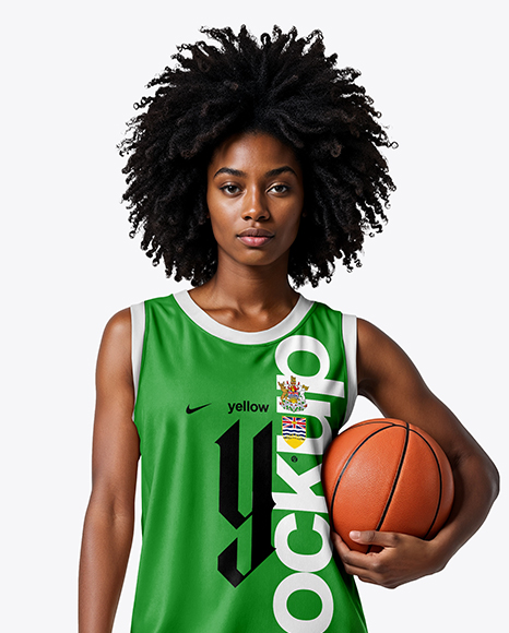 Female Basketball Player Wearing Jersey and Shorts Mockup