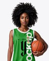 Female Basketball Player Wearing Jersey and Shorts Mockup