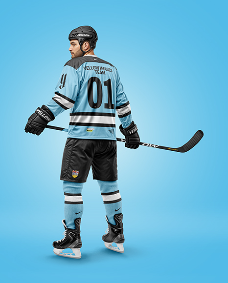 Man Wearing Full Ice Hockey Kit Mockup - Back view