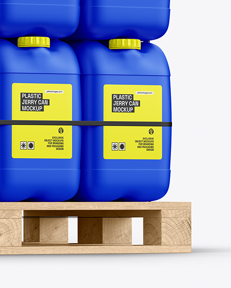 Wooden Pallet With Plastic Jerry Cans Mockup