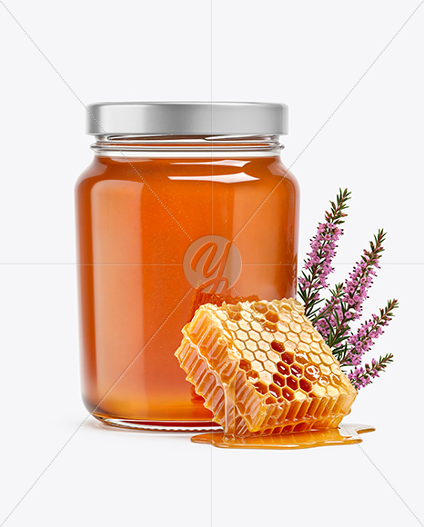 Glass Jar with Heather Honey Mockup