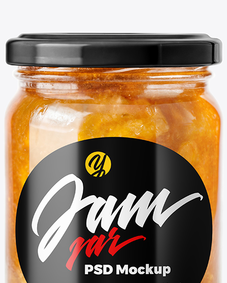 Clear Glass Jar with Orange Jam Mockup