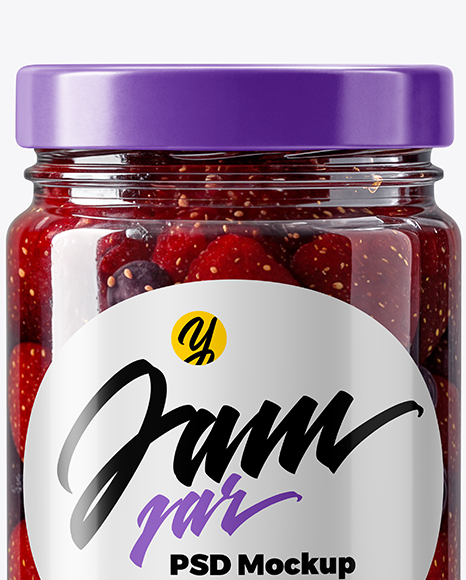 Clear Glass Jar with Mixed Berries Preserves Mockup