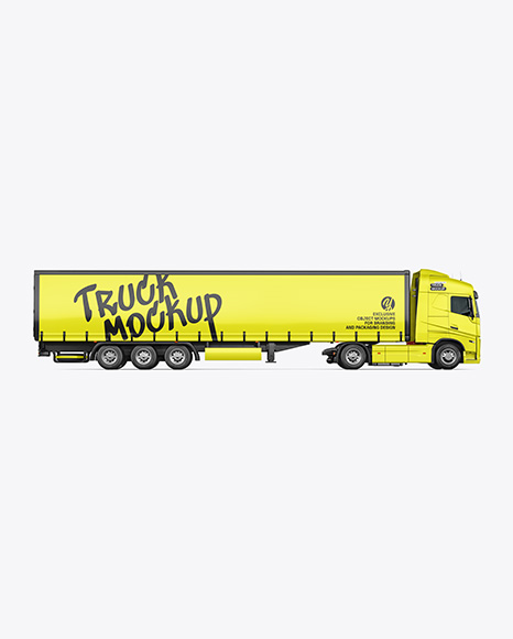 Semi Trailer Truck Mockup - Side View - Vehicle wrap mockup