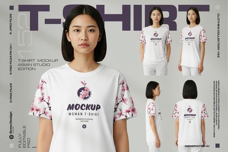 Mockup Woman T-Shirt Set – Asian Model Studio Edition. - Product Mockups