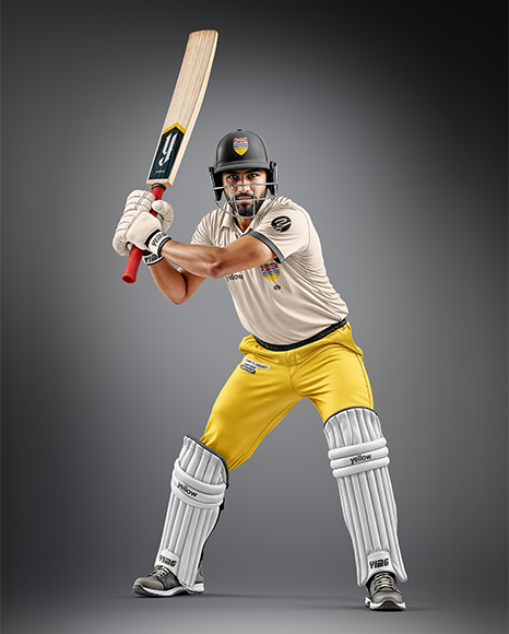 Indian Man Wearing Full Cricket Kit Mockup