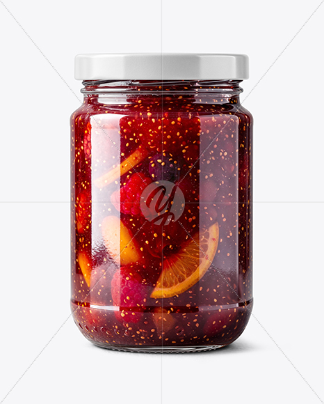 Clear Glass Jar with Mixed Fruits Jam Mockup
