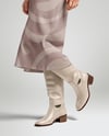 Pair of High-Knee Boots on Women's Legs with Dress Mockup