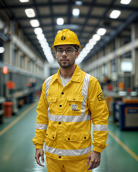 Man Wearing a Working Overalls Mockup - Construction helmet