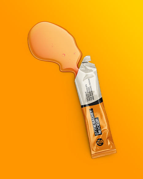 Opened Glossy Stick Sachet with Liquid Mockup