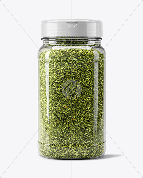 Square Plastic Jar with Parsley Flakes Mockup