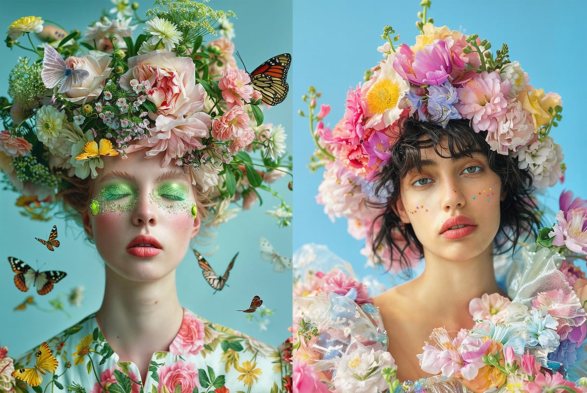 Fashion models in flowers