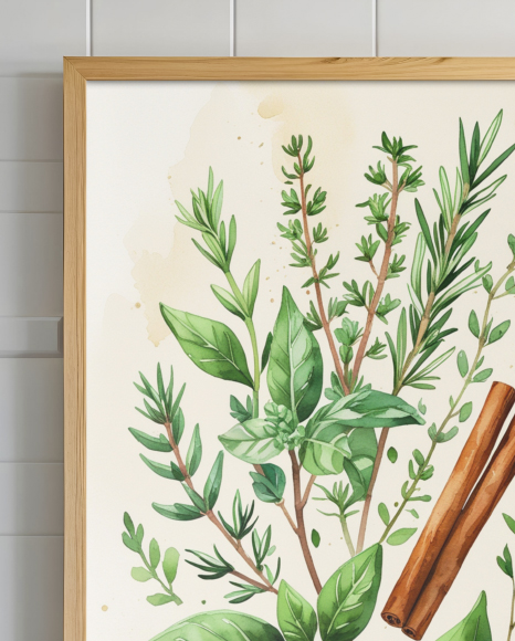 Poster with a Wooden Frame in a Kitchen Mockup