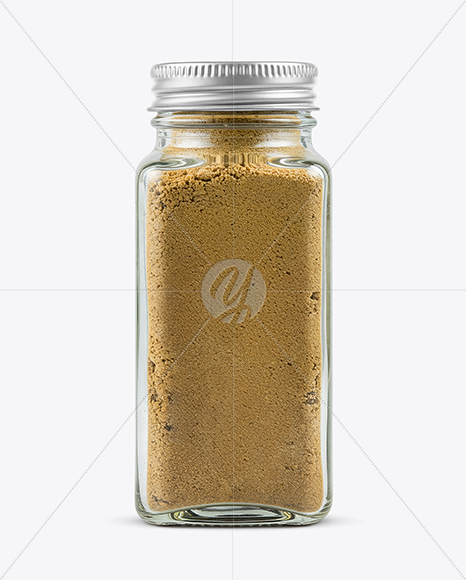 Square Glass Jar with Asafoetida Spice Mockup