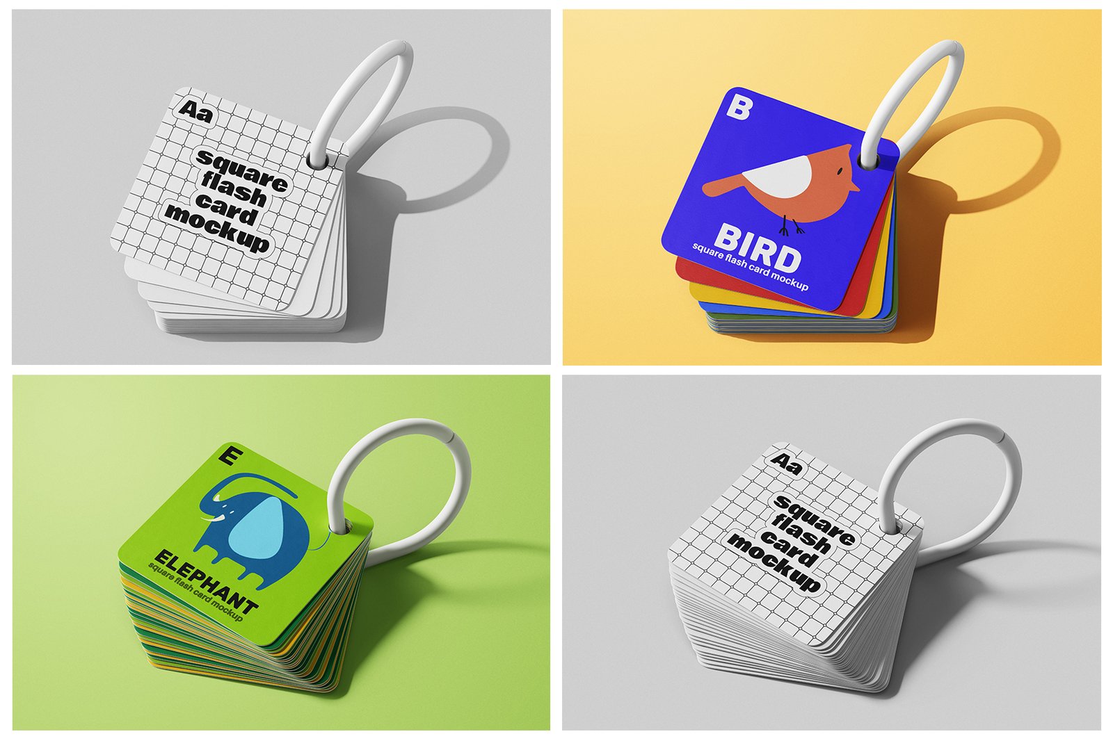 Square Children Flash Card Mockup Set