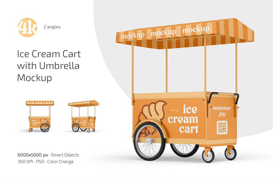 Ice Cream Cart with Umbrella Mockup Set