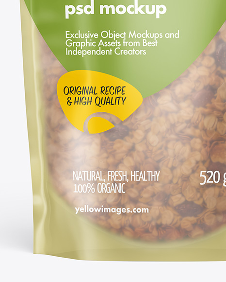 Frosted Stand-Up Pouch w/ Granola Mockup