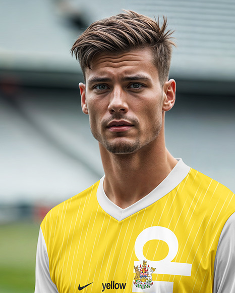Soccer Player Wearing a Jersey and Shorts at the Stadium Mockup