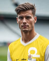 Soccer Player Wearing a Jersey and Shorts at the Stadium Mockup
