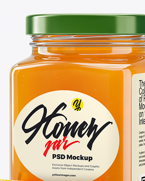 Square Glass Jar with Orange Blossom Honey Mockup