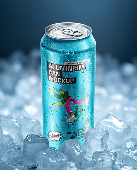 Aluminium Can in Ice Mockup - 3d can mockup