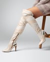 Pair of Over-The-Knee Boots on Women's Legs on Stool Mockup