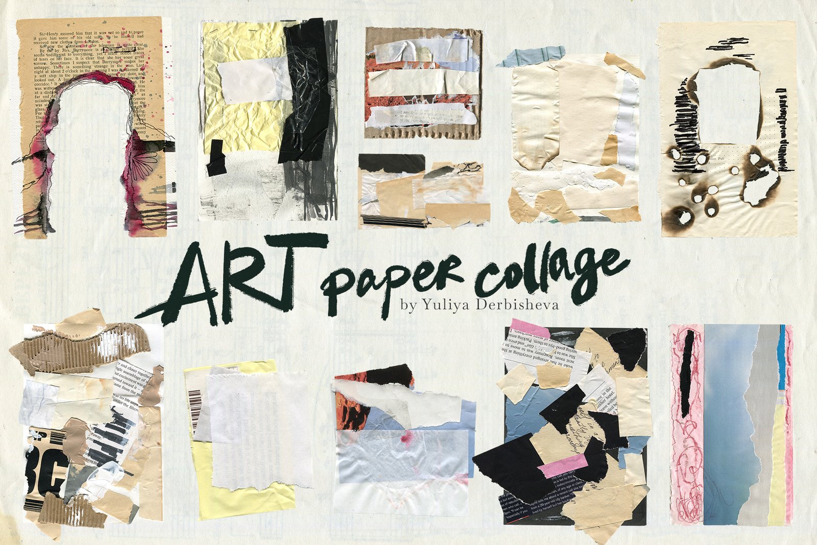 Art Paper collage Vintage &amp; Modern Overlay Textures, Torn, ripped, cutout elements scraps