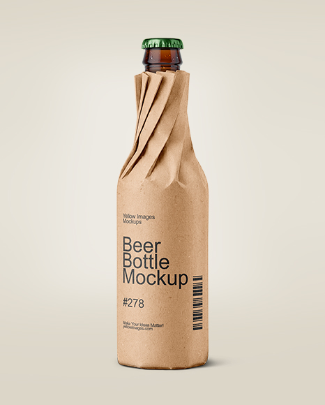 Beer Bottle in Paper Wrap Mockup