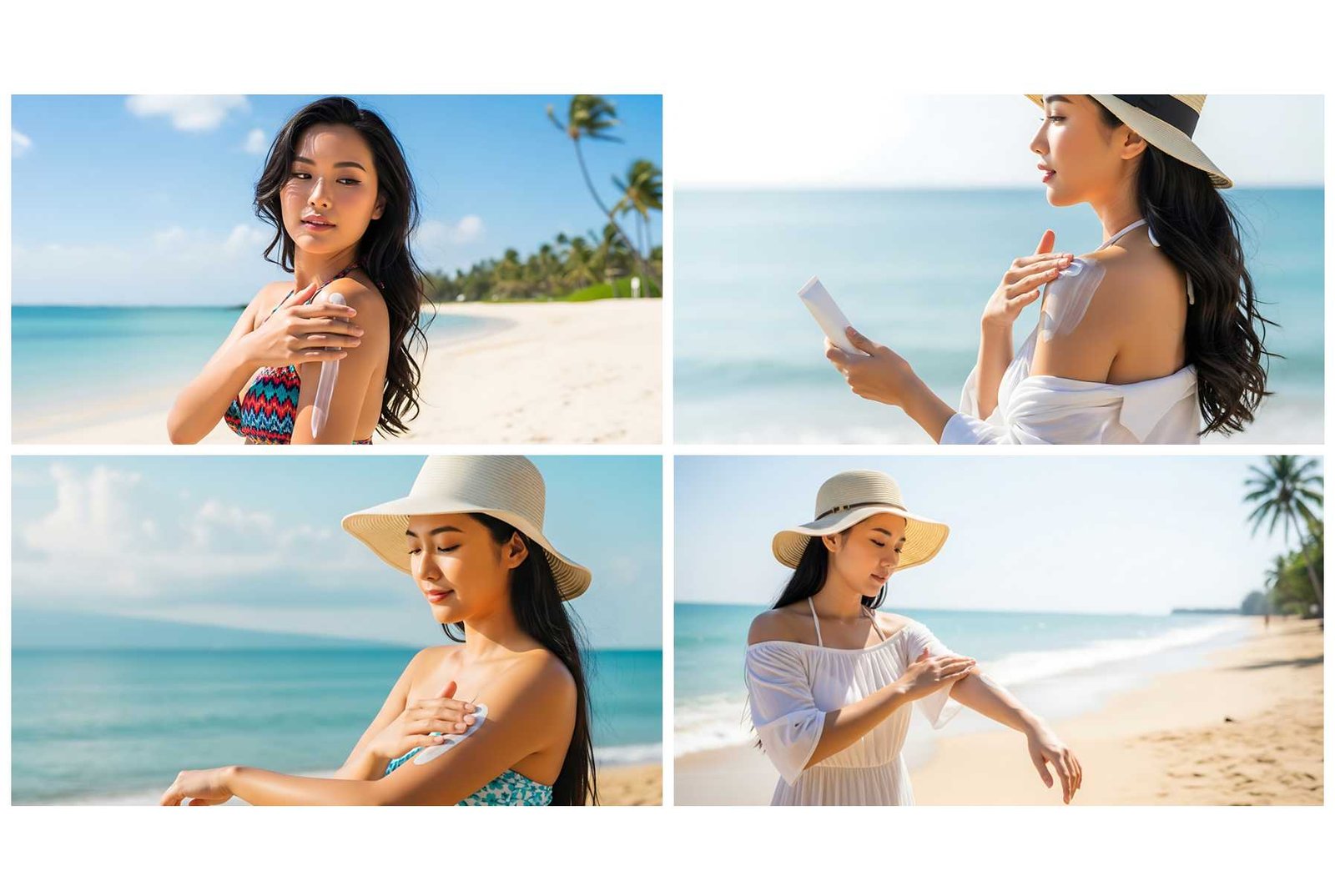 Asian Model Applying Sunscreen Stock Photos for Skincare and Beauty Brands