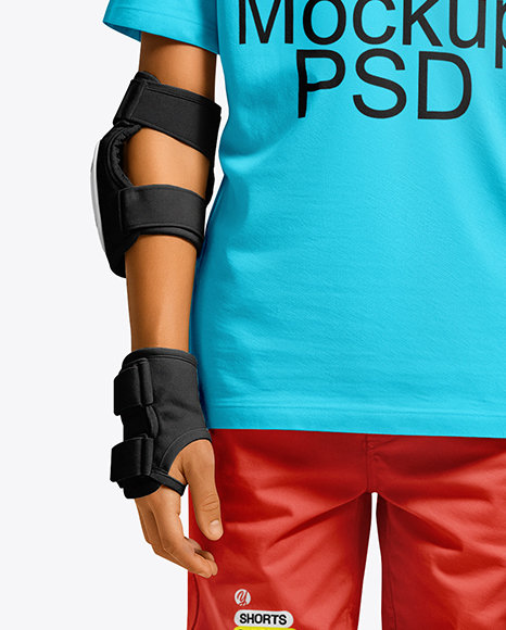 Boy in Protective Gear with Skateboard Mockup