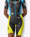 Black Woman Wearing Cycling Jersey and Bib Shorts Mockup