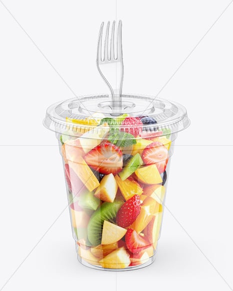 Clear Plastic Cup with Fruits Dessert Mockup