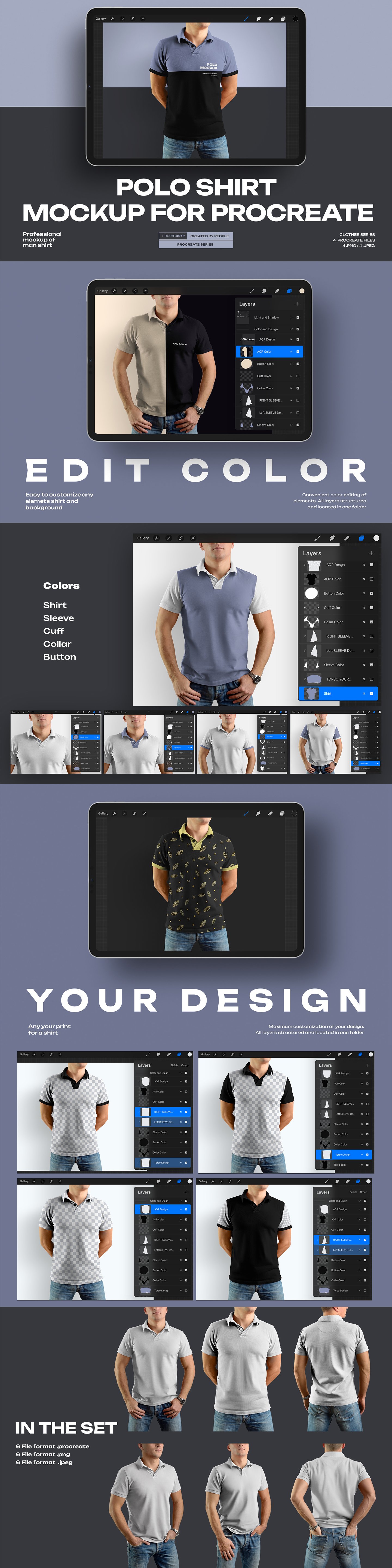 6 Mockups Polo Shirt for Procreate on the iPad