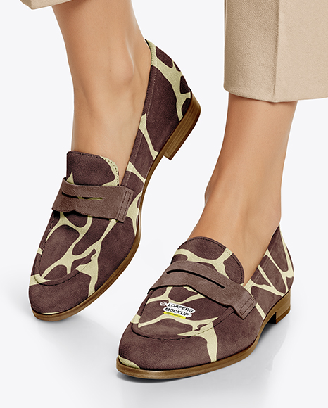 Pair of Suede Loafers on Woman's Legs Mockup