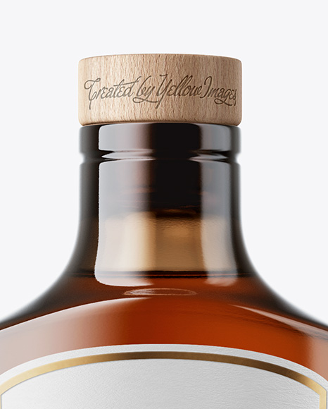 Amber Glass Bottle with Wooden Cap Mockup