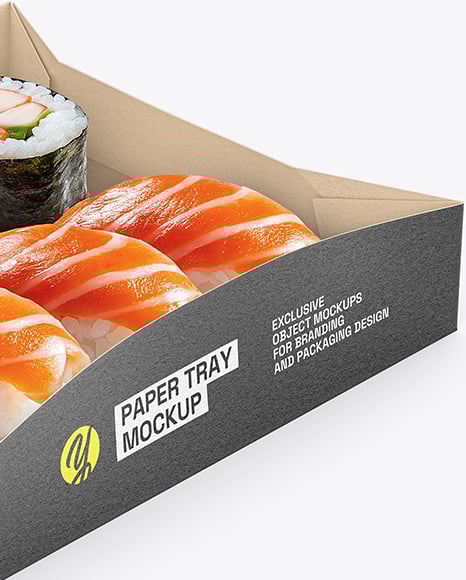 Kraft Paper Food Catering Tray with Sushi Mockup