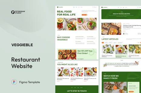Veggieble – Healthy Food Catering Website UI Figma Template - Designs