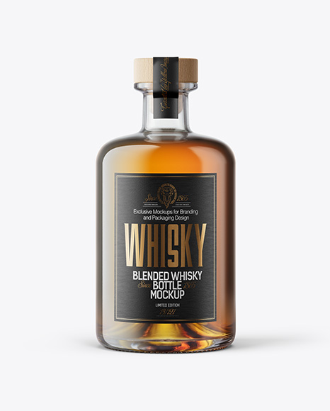 Whiskey Bottle with Wooden Cap Mockup