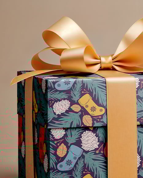 Christmas Present Box with Big Bow Mockup