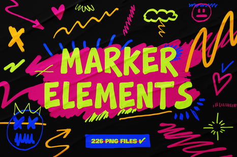 226 PNG Marker Elements - Graphic Design Assets
