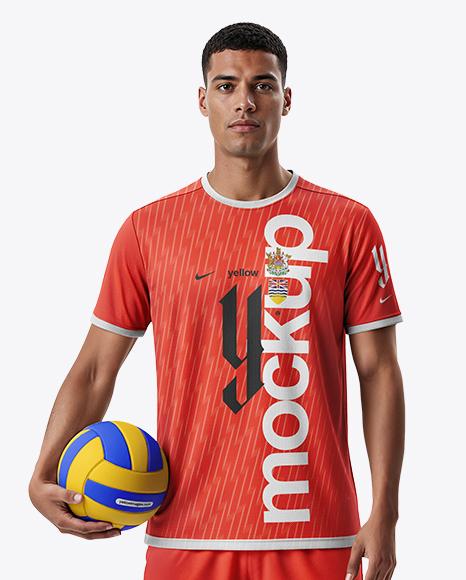 Man Wearing Full Volleyball Kit with Ball Mockup